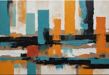 Abstract painting with blocky, rectangular shapes in shades of orange, teal, black, and white. The image appears as a thumbnail within the Adobe Stock dashboard.

