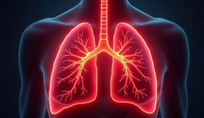 Human lungs showing in red glowing anatomy