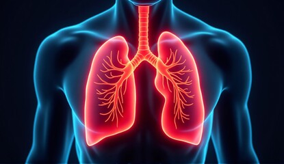 Human lungs showing in red glowing anatomy
