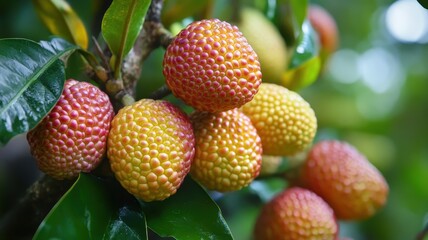 Closeup of vibrant rainforest fruits on a tree lush environment nature photography tropical landscape