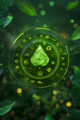 Eco-Friendly Badge Highlighting Sustainability Practices and Renewable Energy Sources