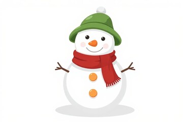 there is a snowman with a green hat and scarf