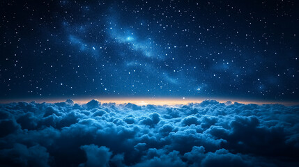 Starry Cloudy Night Sky with Moonlight and Twinkling Stars for Cosmos and Dream Themes