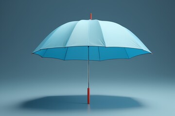 there is a blue umbrella with a red handle on a gray background