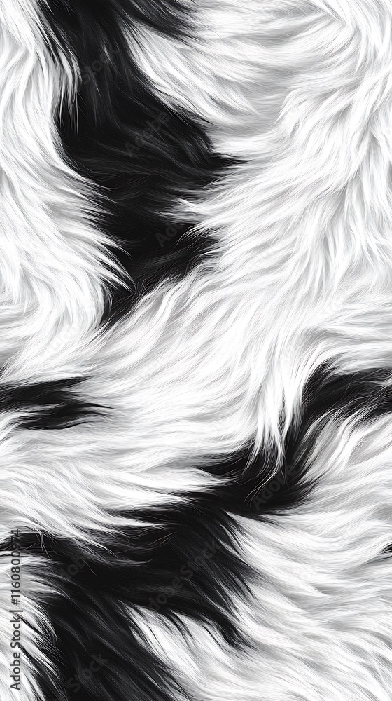 Wall mural soft and plush black and white fur texture in a seamless repeat pattern design