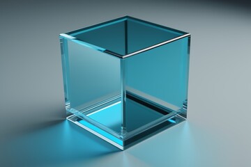 there is a glass cube with a blue light in it