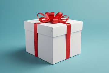 Obraz premium a close up of a white gift box with a red ribbon