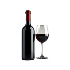 Elegant Red Wine Bottle and Glass Displayed Together on a Minimalist Background Emphasizing the Sophistication of Fine Wine Enjoyment and Tasting Experience