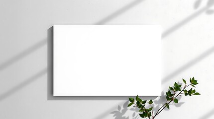 Blank Canvas Mockup: A simple yet elegant mock-up featuring a blank canvas on a white wall with natural light and shadows. Perfect for showcasing your art, design, or photography.   