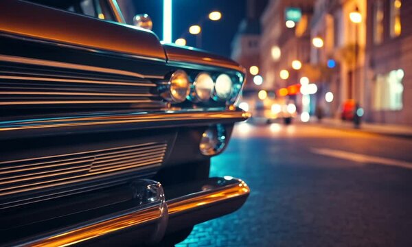 Classic car with close-up on headlights