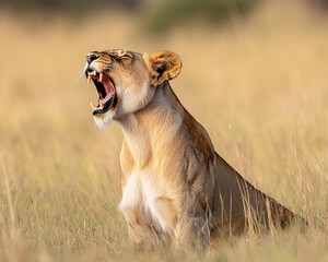 Roaring Lioness in the African Savanna