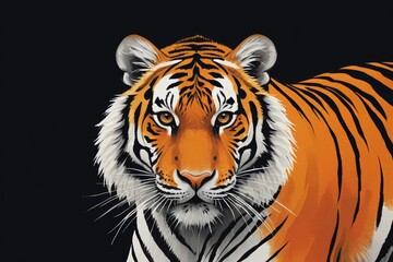 there is a tiger that is standing in the dark