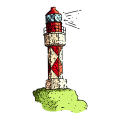 lightkeeper lighthouse hand drawn. lens signal, guide ocean, safety seafaring lightkeeper lighthouse vector sketch. isolated color illustration