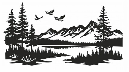 Fototapeta premium mountains with trees and a lake