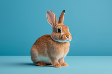 Obraz premium there is a small rabbit sitting on a blue surface