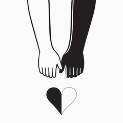Black and white hands holding a split heart symbol