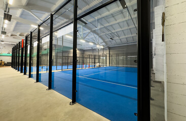  Paddle tennis blue court without people 