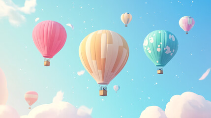 Set of colored hot air balloons with different patterns on the envelope, vector illustration on white