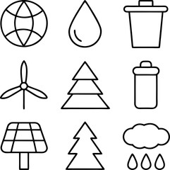 Global Sustainability Icons Water, Energy, Recycling, and Nature