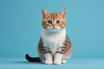 Obraz premium there is a cat sitting on a blue surface looking at the camera