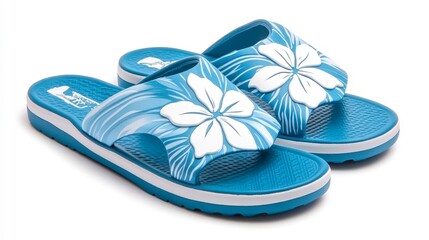 Colorful flip-flops featuring a floral design, perfect for summer fashion, beach outings, or casual wear, Great for lifestyle blogs, travel articles, or e-commerce sites,