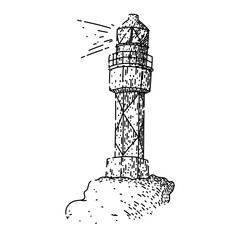 lightkeeper lighthouse hand drawn. lens signal, guide ocean, safety seafaring lightkeeper lighthouse vector sketch. isolated black illustration