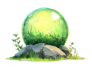 Mystical Orb in Cartoon Style with Detailed Natural Setting