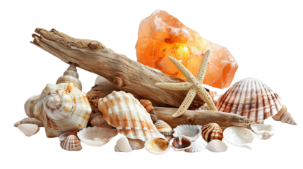 Seashells and Salt Lamp on transparent background.PNG