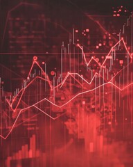 Fototapeta premium Abstract financial chart with red tones depicting market fluctuations and data trends.