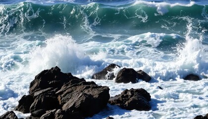 Crashing Ocean Waves Against Rocky Coastline, Representing Power and Freedom