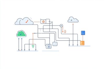 A dynamic digital infrastructure illustration depicting cloud computing and data networks.