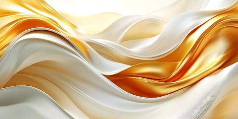 Fototapeta premium Abstract gold and white fabric waves.
