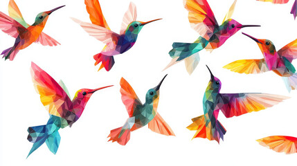 Colorful hummingbirds in origami paper style on white background. Jpeg version also available in gallery