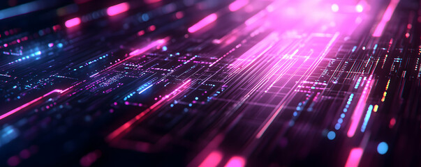 Fototapeta premium Abstract Digital Network, Glowing Lines and Nodes Illuminate the Data Streams, Showing Futuristic Technology.