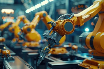 Robotic arm in high tech industry using machine learning for mass production.