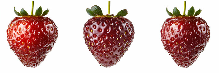 Three Juicy Strawberries, Suspended, Glistening, Fresh
