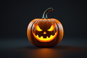 a close up of a carved pumpkin with a glowing face