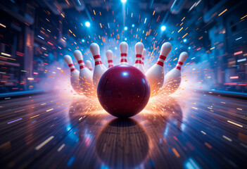 Bowling Pins Falling in a Night Club Bowling Alley