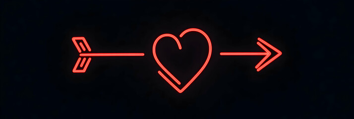 Red Neon Heart Pierced by Arrow, Love's Flight, Passion's Journey, Symbol of Devotion, Brightly Glowing