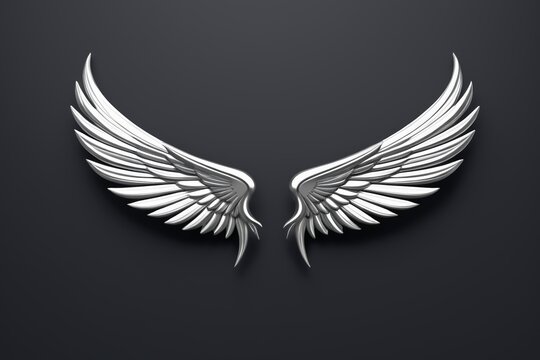 a close up of a pair of silver wings on a black background