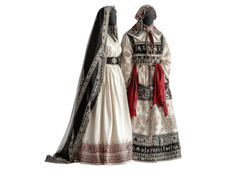 Traditional Greek Wedding Attire with Stefana on Transparent Background