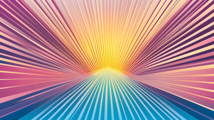 Obraz premium Radiant Burst, Abstract Art, Colorful Lines Converge to Bright Center, Dynamic Energy, Vivid Hues, Artistic Expression