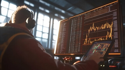 Analyst Reviews Market Data on Multiple Screens,  Analyzing Financial Trends and Predicting Future Market Behavior Carefully.