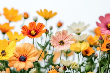 Colorful flowers bloom vibrantly, showcasing diverse shapes and