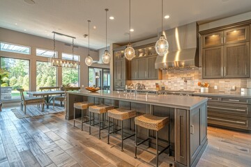 Kitchen in modern home with large center island