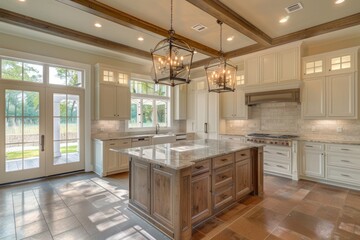Kitchen in new construction home with large center island