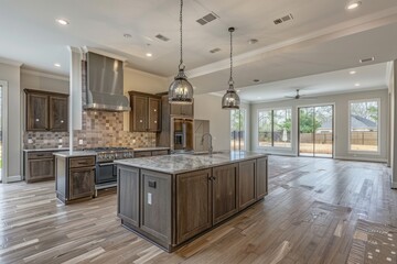 Kitchen in new construction home with large center island