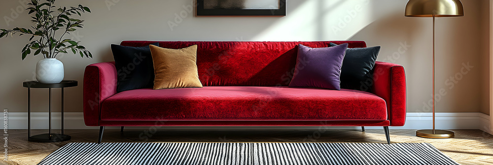 Wall mural Red Velvet Sofa 3D Rendering Interior Design Image