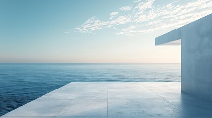 Tranquil Seascape with Concrete Platform Under a Clear Sky