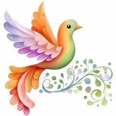 Obraz premium Watercolor Chinese New year. Colorful bird illustration with decorative elements, symbolizing beauty and nature.